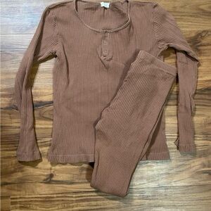Simple Folk Ribbed Long Sleeve Top and Leggings Set